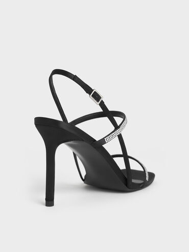 Arona Satin Crystal-Embellished Stiletto-Heel Sandals, Black Textured, hi-res