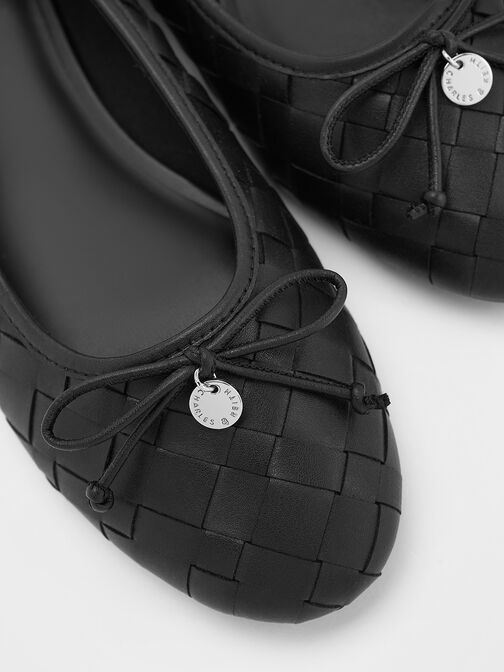 Ivette Woven Bow Ballet Flats, Black, hi-res
