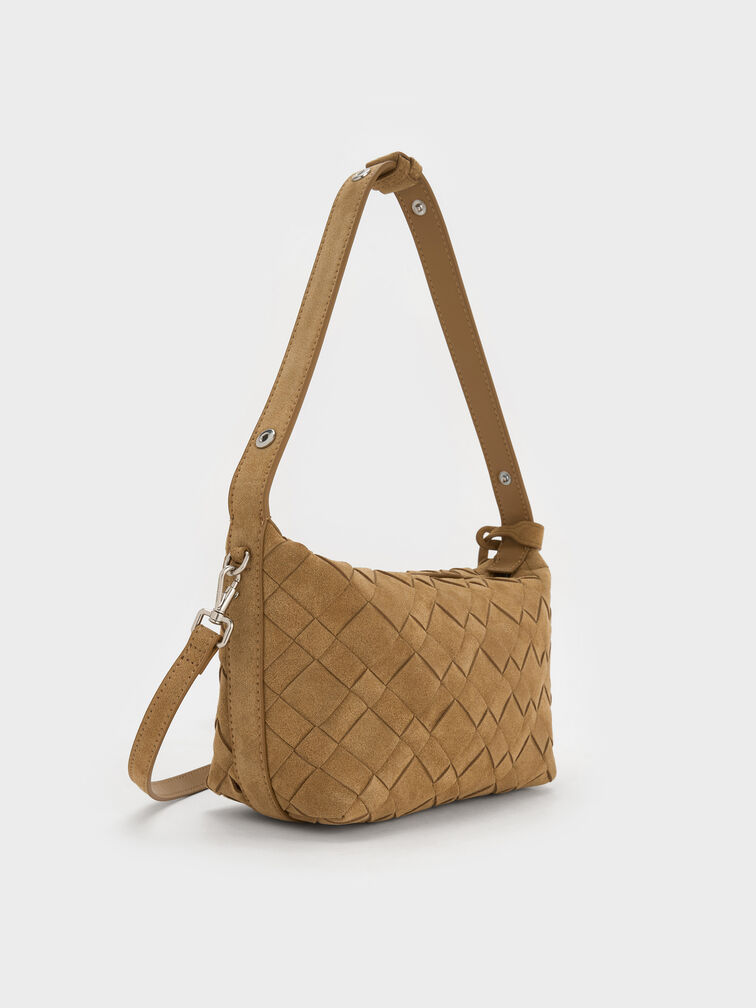 Ivette Recycled Suede Woven Shoulder Bag, Sahara Sand, hi-res