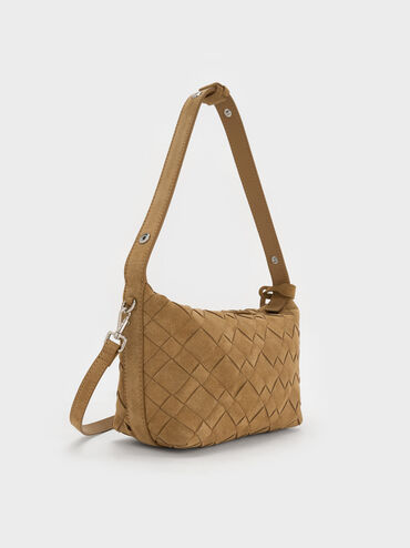 Ivette Recycled Suede Woven Shoulder Bag, Sahara Sand, hi-res