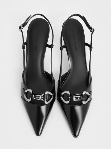 Metallic-Accent Slant-Heel Slingback Pumps, Black Boxed, hi-res
