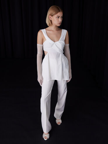 حذاء شفاف بكعب بحزام خلفي مزين بفيونكة خرزية, شفاف نقّي, hi-res