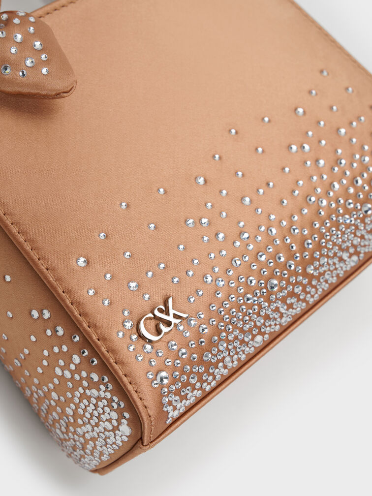 حقيبة ألباني صغيرة من الجلد والساتان بعقدة فيونكة ومزينة بالكريستال, لون البشرة الطبيعي, hi-res