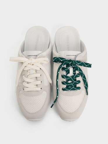 Mesh Lace-Up Slip-On Sneakers, White, hi-res