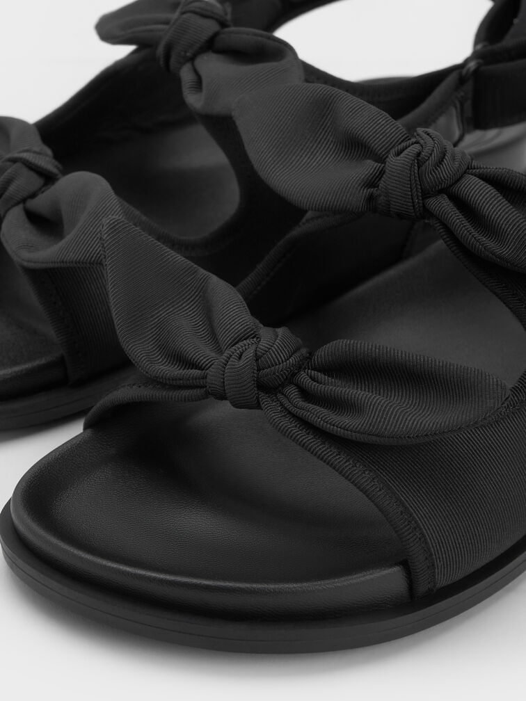 Silk Knot-Bow Double-Strap Slingback Sandals, Black Textured, hi-res