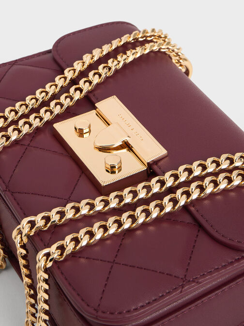 Alva Quilted Chain-Handle Bag, Burgundy, hi-res