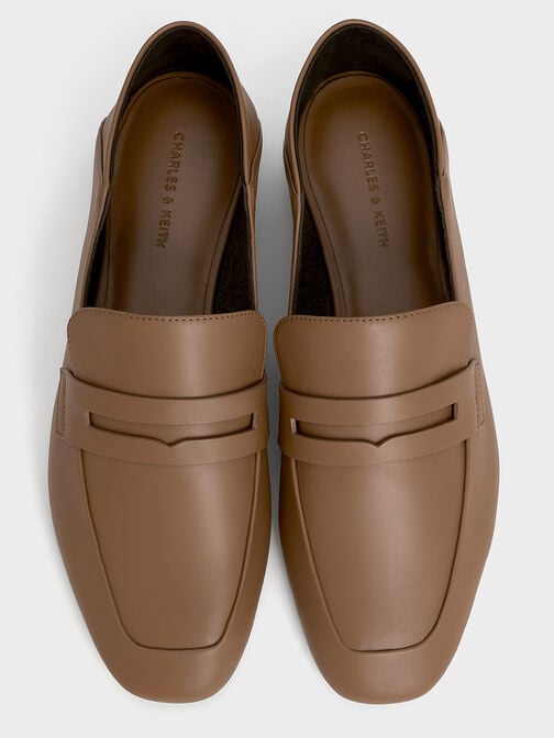 Almond-Toe Penny Loafers, Brown, hi-res