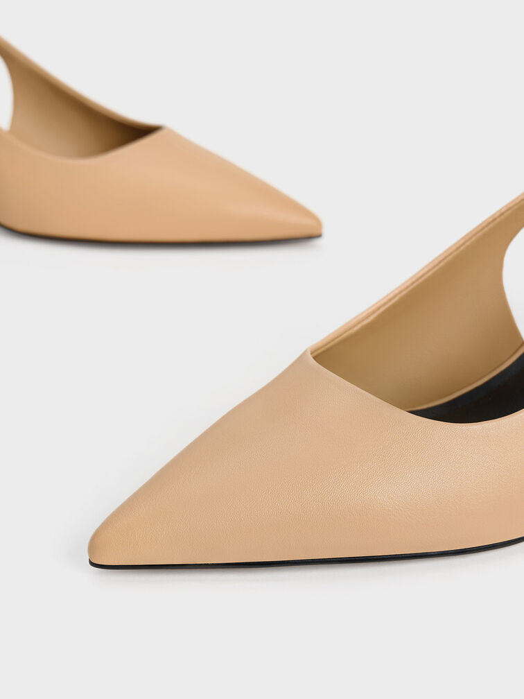 Braided-Chain Slingback Pumps, Beige, hi-res