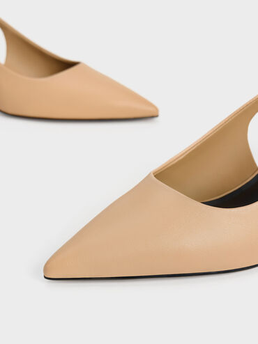 Braided-Chain Slingback Pumps, Beige, hi-res