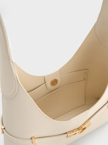 شنطة هوبو أرليت بحزام مع تفاصيل ميتاليك, كريم, hi-res