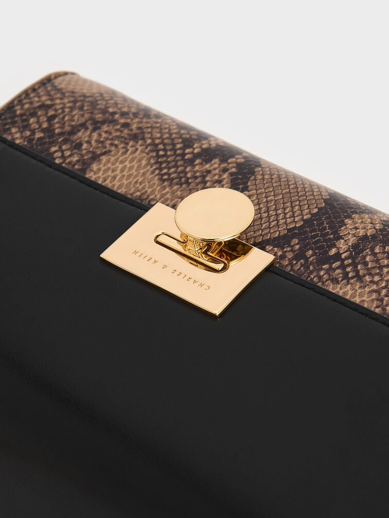 Ebba Snake Print Chain-Strap Bag, Beige, hi-res