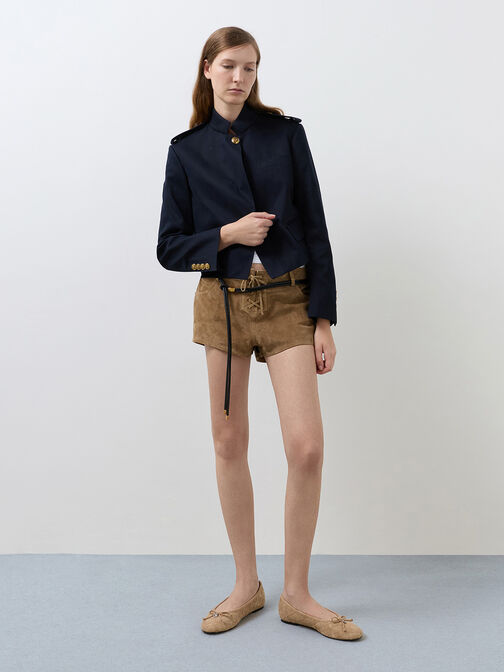 حذاء باليه إيڤيت مسطح منسوج من الشمواه ومزين بفيونكة, رملي, hi-res