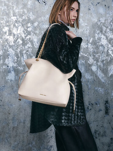 حقيبة توت بحمالة ضفيرة, كريم, hi-res