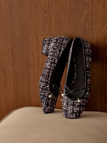 حذاء باليرينا باربرا تويد بفيونكة ولؤلؤ, متعدد الألوان, hi-res