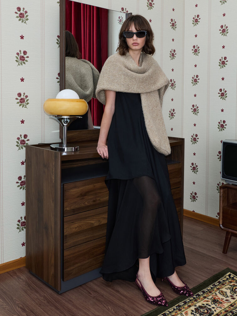 أحذية روثي سلينغ باك بكعب (بامبس) مزينة بالترتر, برغندي, hi-res