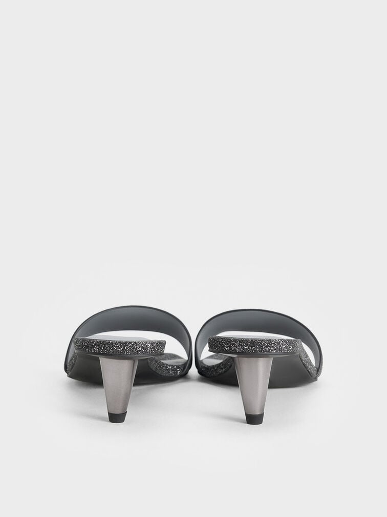 Glittered Cone-Heel Mules, Black Textured, hi-res