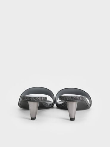 Glittered Cone-Heel Mules, Black Textured, hi-res