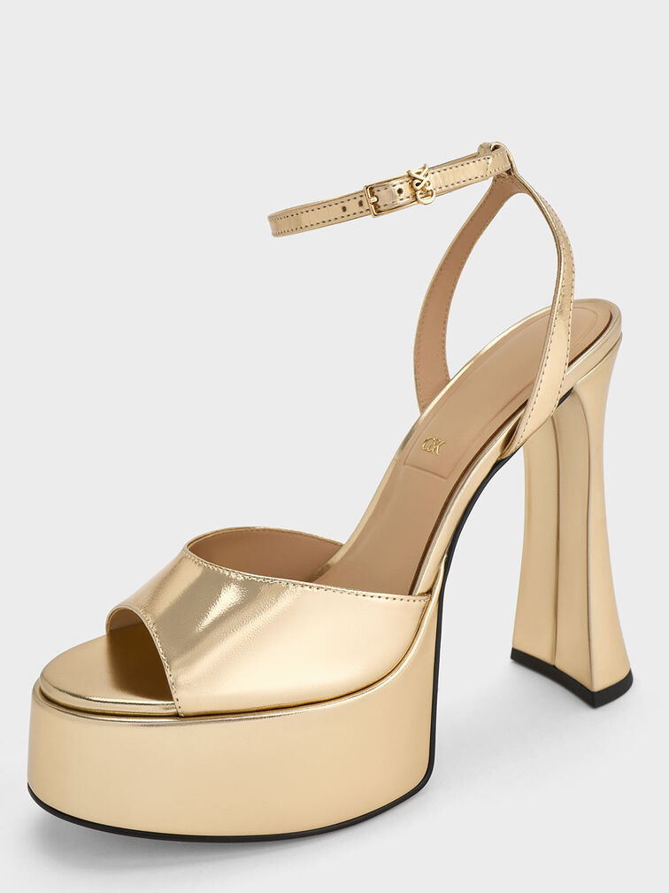 Michelle Metallic Leather Platform Sandals, Gold, hi-res