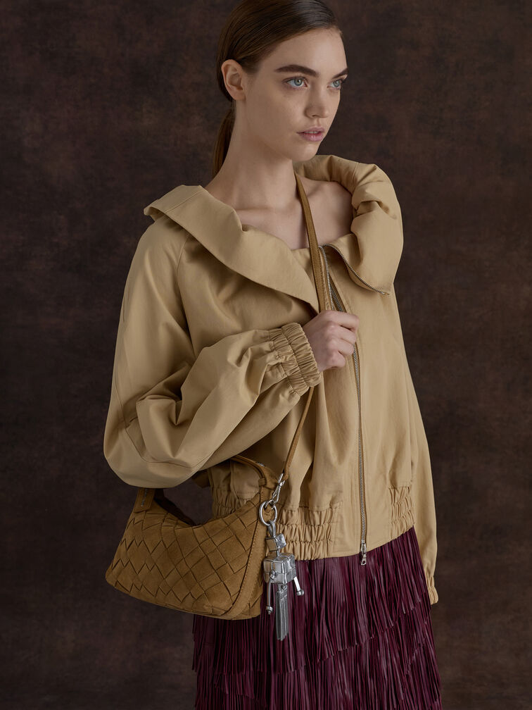 Ivette Recycled Suede Woven Shoulder Bag, Sahara Sand, hi-res