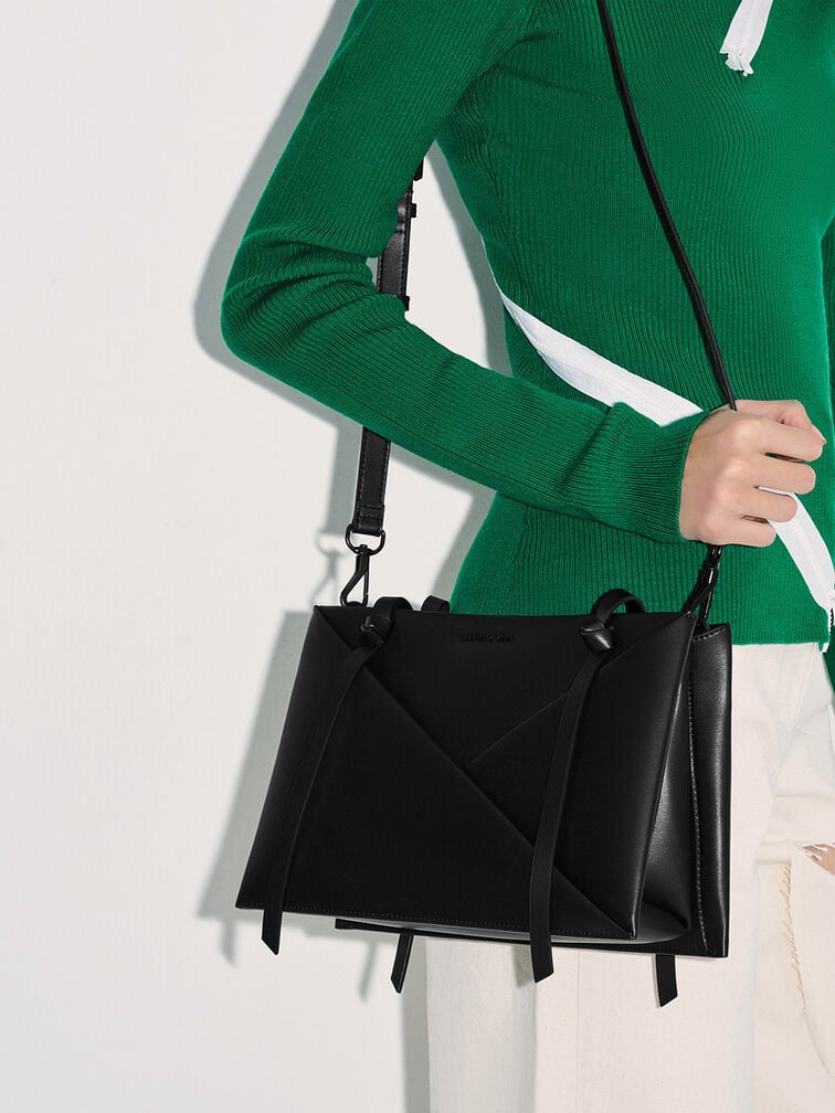 حقيبة توت باج ميدوري بتصميم هندسي, أسود كلاسيكي, hi-res