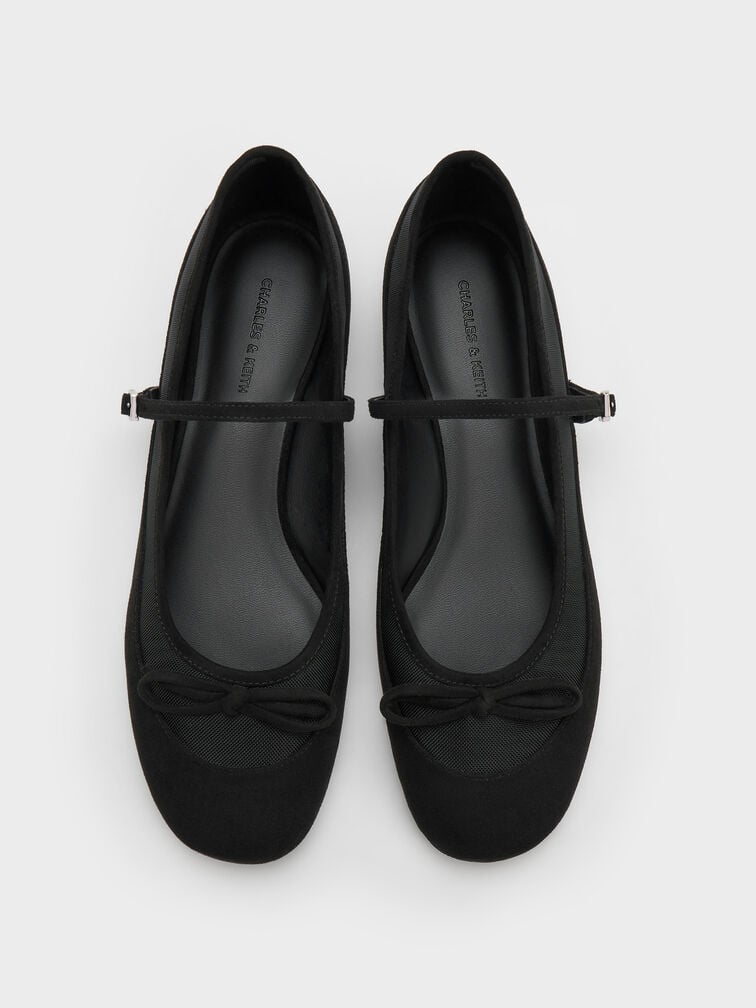 Mulligan Faux Suede & Mesh Mary Janes, Black Textured, hi-res