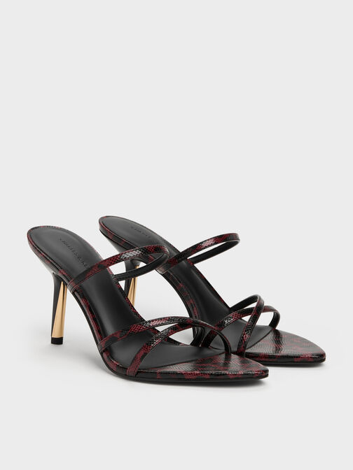Taylen Leopard-Print Strappy Heeled Mules, Animal Print Burgundy, hi-res