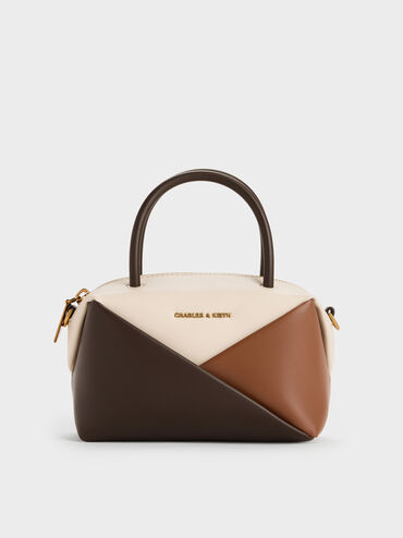 Midori Colourblock Geometric Bowling Bag, Multi Brown, hi-res