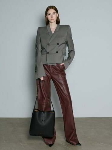 شنطة هوبو بريل بجلد معاد تدويره وحزام, أسود, hi-res