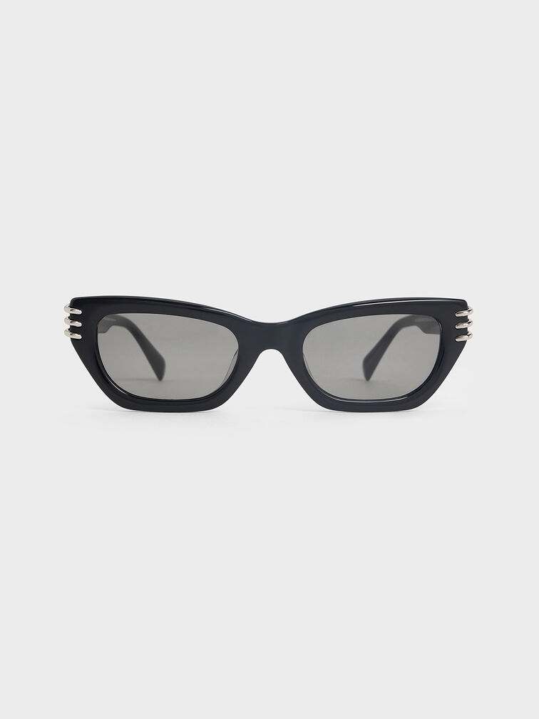 Metallic-Accent Angular Cat-Eye Sunglasses, Noir, hi-res