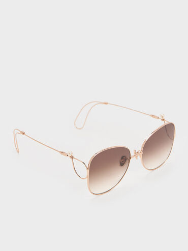 Wire Frame Butterfly Sunglasses, Rose Gold, hi-res
