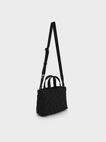 Nylon Chevron Boxy Tote Bag, Jet Black, hi-res