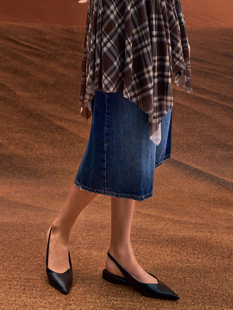 حذاء بدون كعب بمقدمة مدببة وتصميم سلينجباك مفتوح الظهر وحافة علوية تغطي مشط القدم, أسود, hi-res