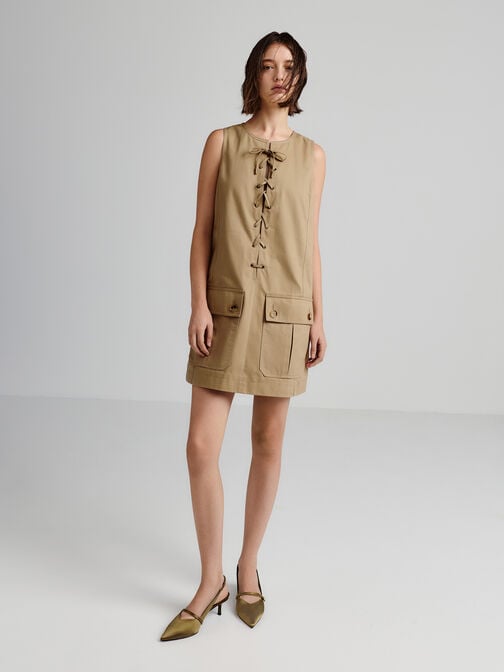 Helena Satin Pearl-Buckle Slingback Kitten Heels, Olive, hi-res