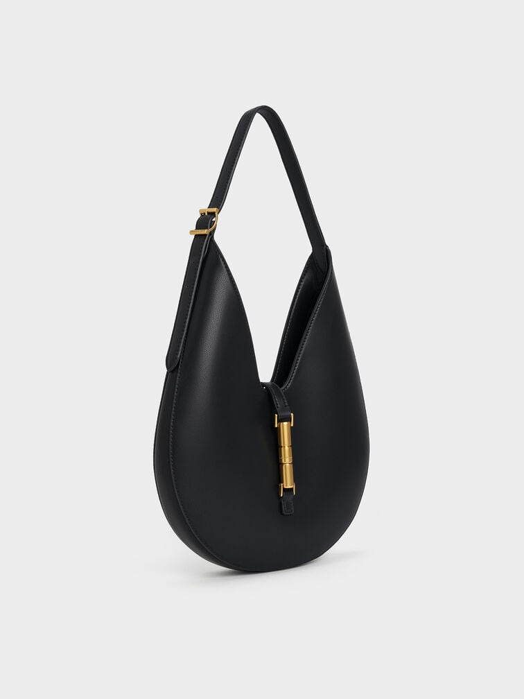 Cesia Metallic-Accent Hobo Bag, Black, hi-res