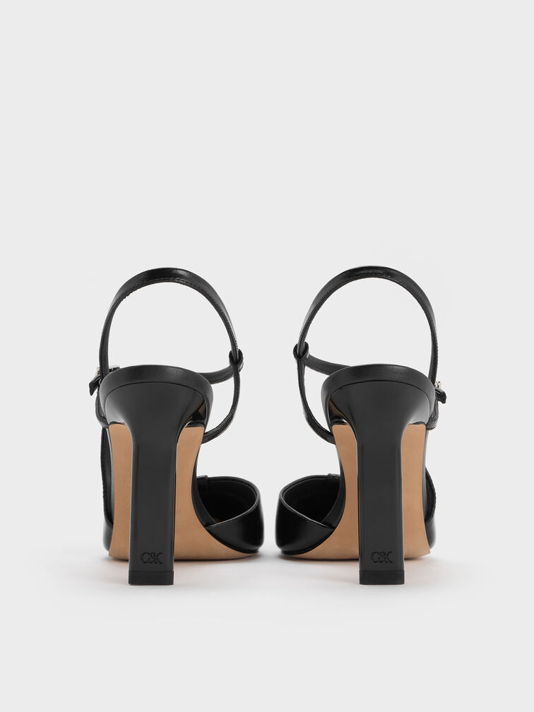 حذاء جلد بكعب بليد ومقدمة مدببة, أسود, hi-res