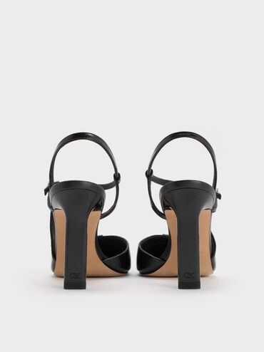 حذاء جلد بكعب بليد ومقدمة مدببة, أسود, hi-res