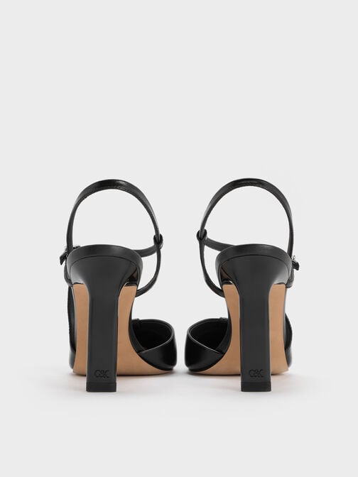 Leather Cut-Out Pointed-Toe Blade-Heel Pumps, Black, hi-res
