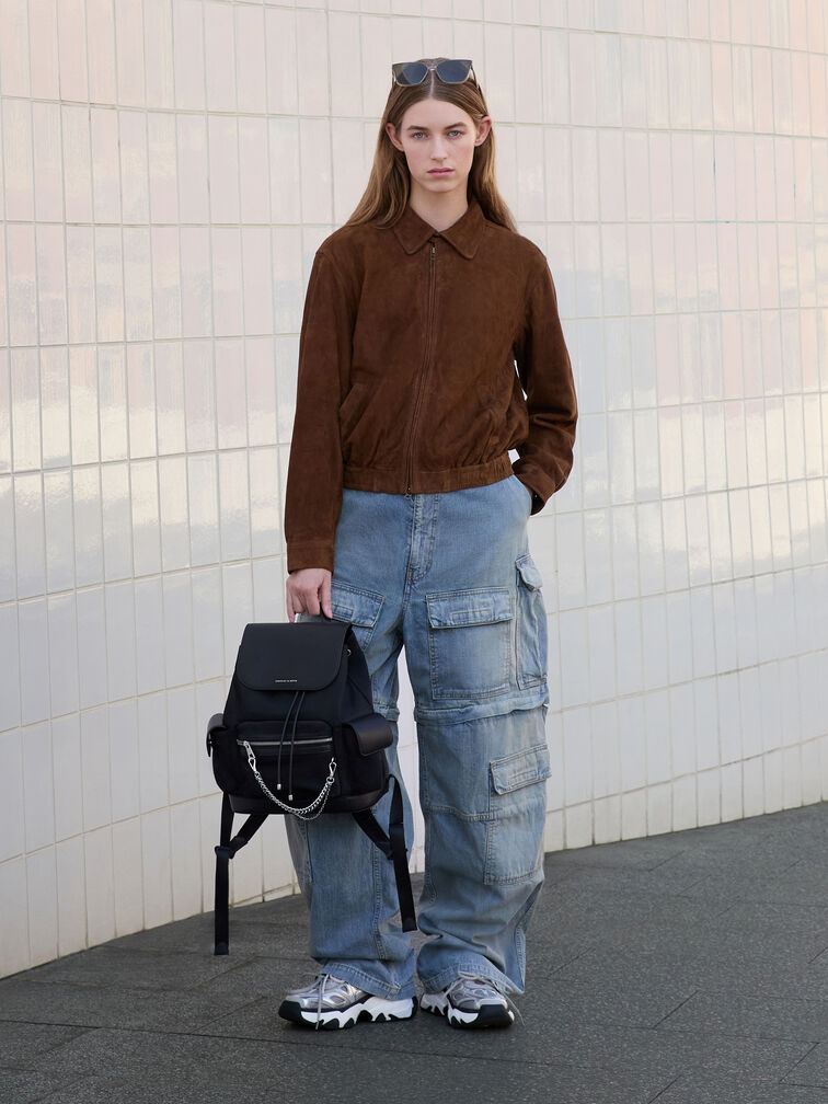 Nylon Puffy Chain-Link Backpack, Noir, hi-res