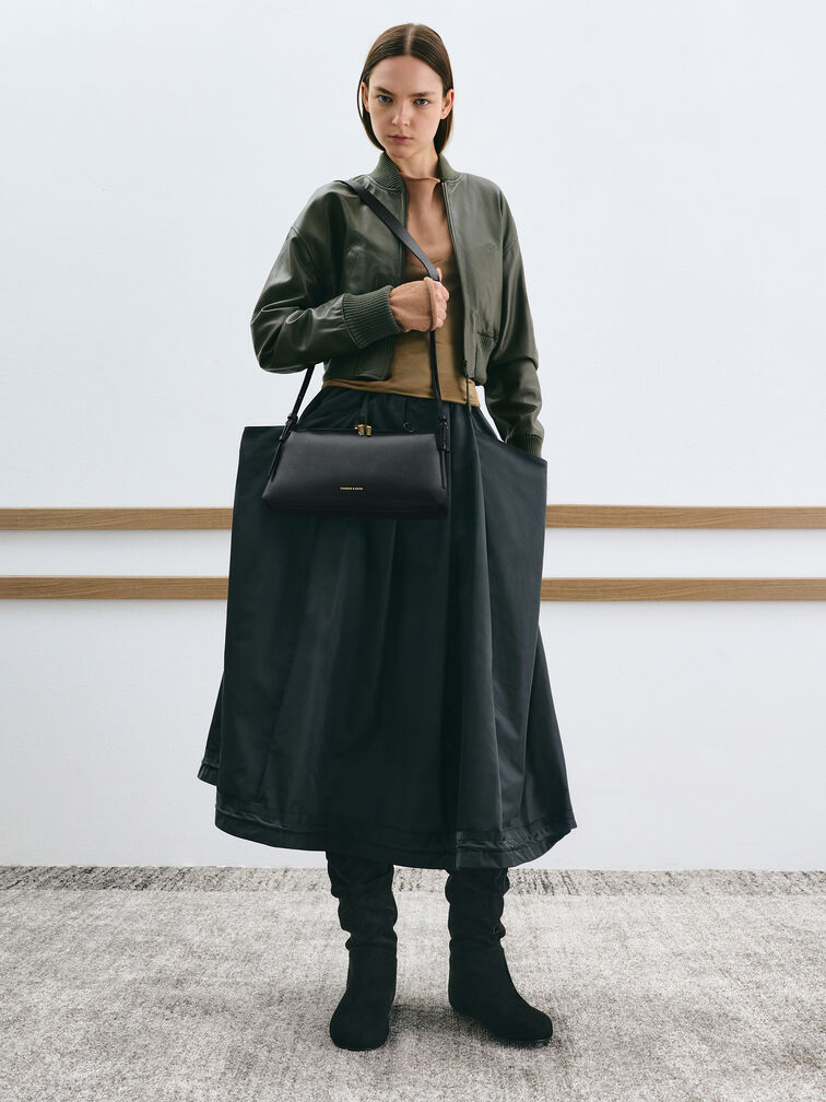 حقيبة كتف دينا بحزام مزدوج, أسود, hi-res