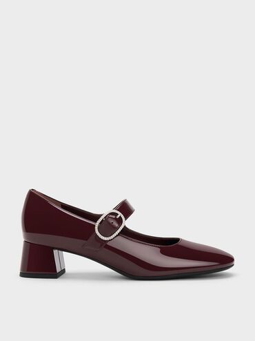 Jannie Patent Crystal-Buckle Mary Jane Pumps, Burgundy, hi-res