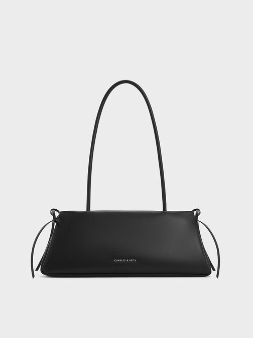 Hazel Bow Elongated Trapeze Shoulder Bag, Noir, hi-res