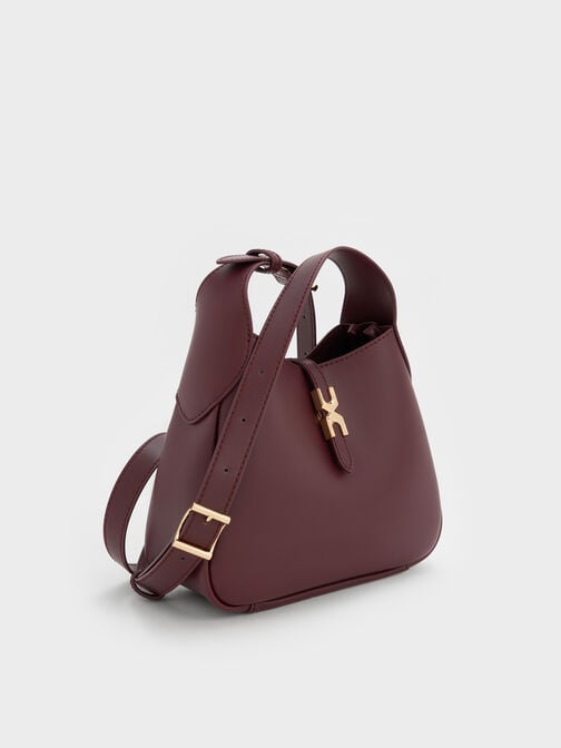Mini Adalyn Metallic-Buckle Belted Hobo Bag, Wineberry Red, hi-res