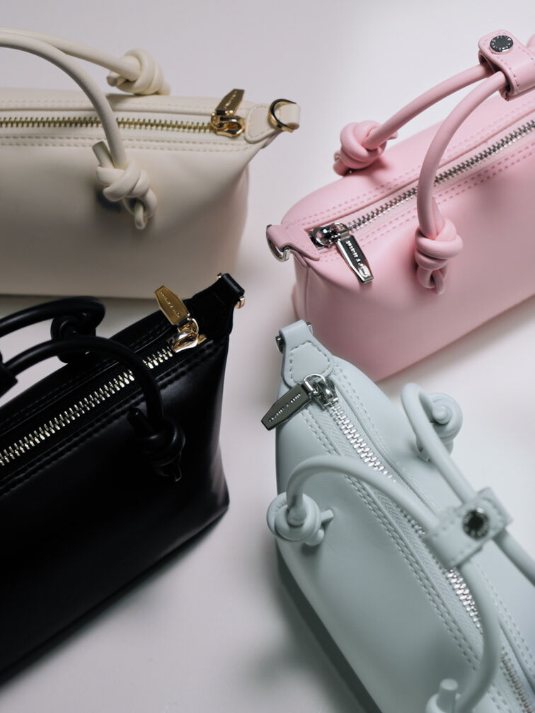 حقيبة توت بحمالة يد مزينة بعقدة, أزرق باهت مائل للرمادي, hi-res