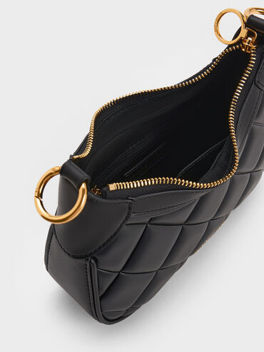 حقيبة ألكوت الصغيرة المبطّنة بمقبض مزيّن بوشاح, أسود, hi-res