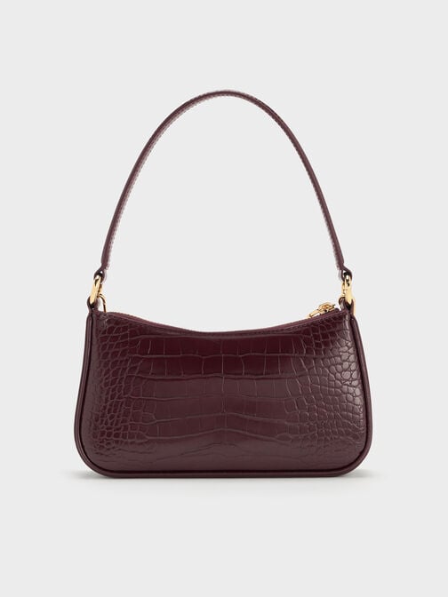 Elspeth Croc-Effect Chain-Link Shoulder Bag, Maroon Red Croco, hi-res