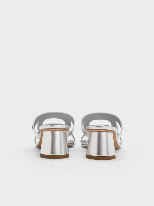 Easley Metallic Cut-Out Cylinder-Heel Mules, Silver, hi-res