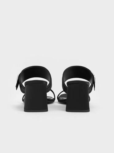 صندل أنيق مغلق من الأمام مزين بكعب عريض ومشبك كريستالي من بوليستر معاد تدويره, أسود خشن, hi-res