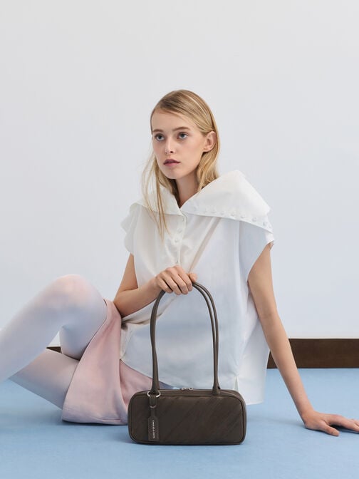 شنطة كتف زيا من شامواه مُعاد تدويره مخططة, طحلبي داكن, hi-res