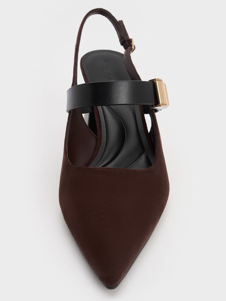 حذاء إيفيت من الشمواه الصناعي بكعب وتصميم ماري جين مفتوح من الخلف, بني داكن, hi-res