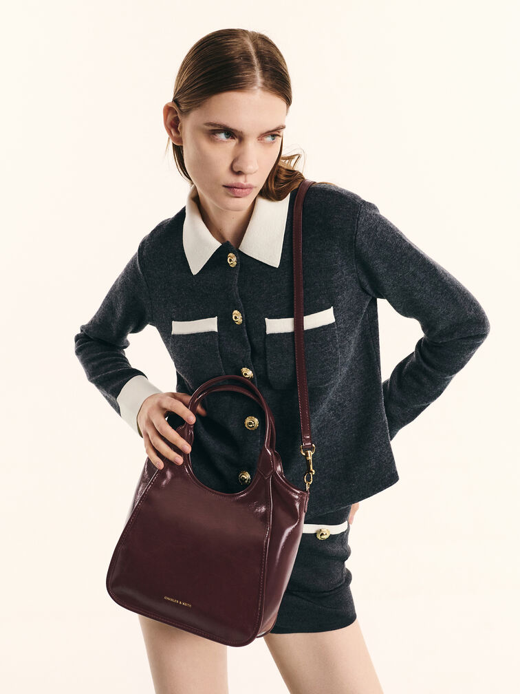 شنطة توت صغيرة سيانا بتأثير مجعد تصميم مرن, أحمر توتي فاخر, hi-res